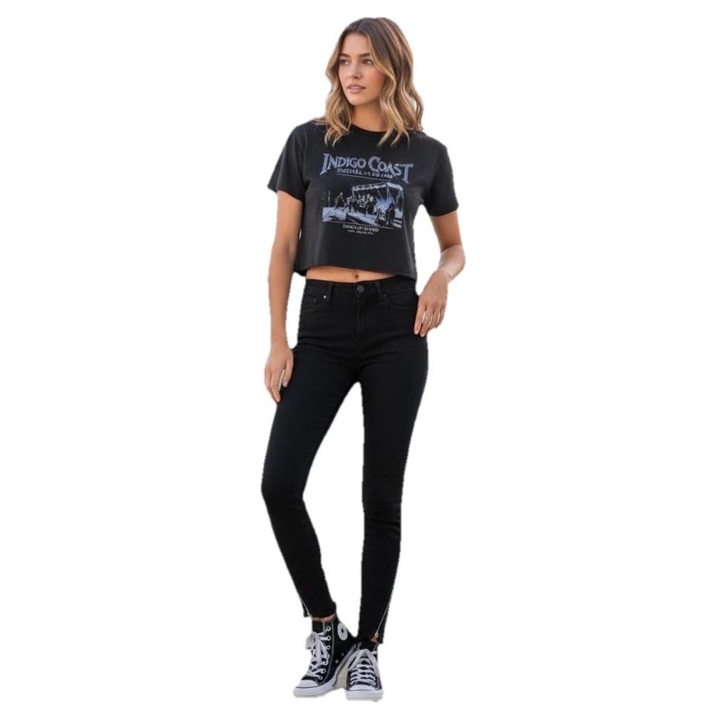 Paige HOXTON High Rise Skinny Jeans Black Sz 27 Ankle Zip Goth Biker City Luxe